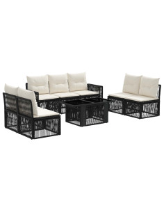 Set Divano da Giardino 8 pz Nero e Bianco Crema polyrattan 2