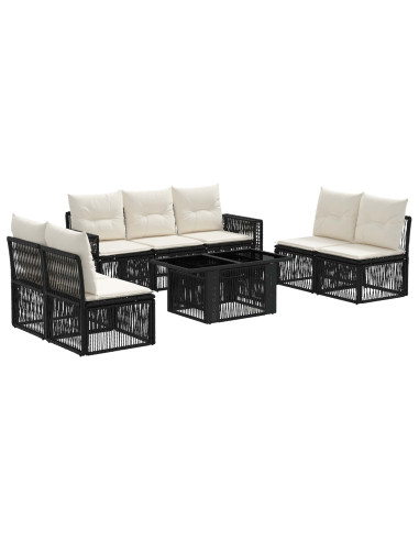 Set Divano da Giardino 8 pz Nero e Bianco Crema polyrattan