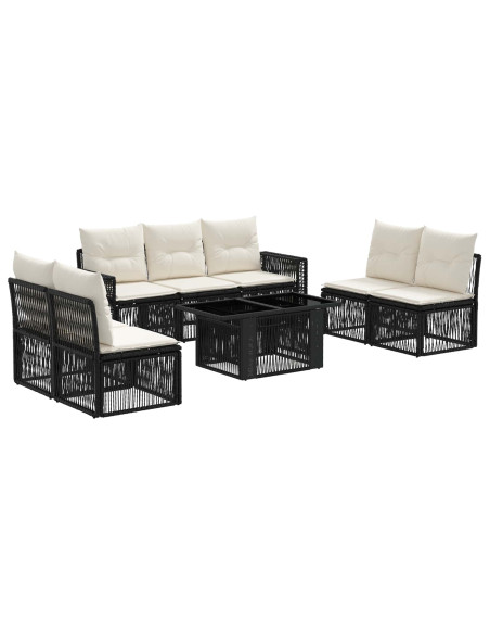 Set Divano da Giardino 8 pz Nero e Bianco Crema polyrattan