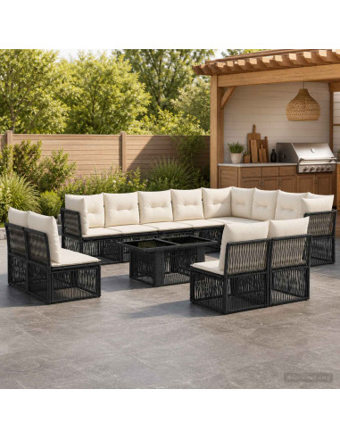 Set Divano da Giardino 13 pz Nero polyrattan