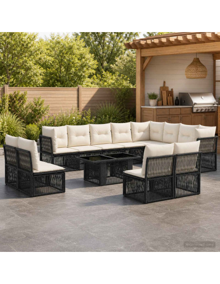 Set Divano da Giardino 13 pz Nero polyrattan