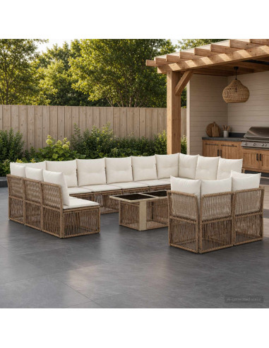 Set Divano da Giardino 13 pz Beige polyrattan