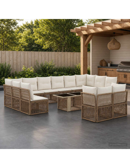 Set Divano da Giardino 13 pz Beige polyrattan