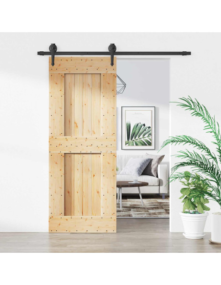 Porta scorrevole Naturale e Nero 80 x 210 cm