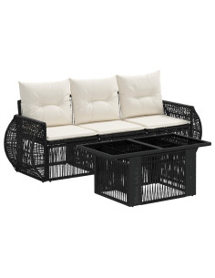 Set Divano da Giardino 4 pz Nero e Bianco Crema polyrattan 2