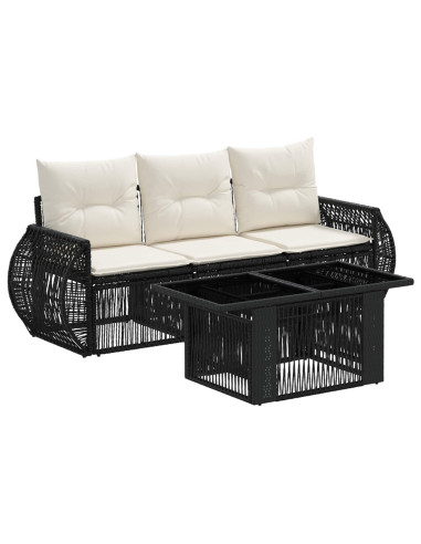 Set Divano da Giardino 4 pz Nero e Bianco Crema polyrattan