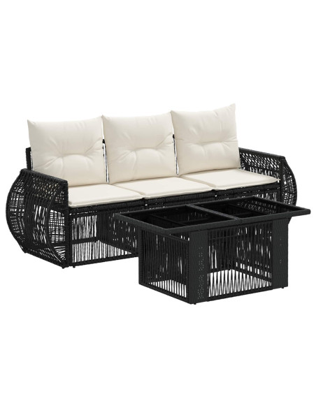 Set Divano da Giardino 4 pz Nero e Bianco Crema polyrattan