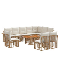Set Divano da Giardino 11 pz Naturale e Bianco Crema polyrattan 2