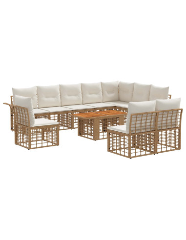 Set Divano da Giardino 11 pz Naturale e Bianco Crema polyrattan