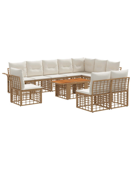 Set Divano da Giardino 11 pz Naturale e Bianco Crema polyrattan