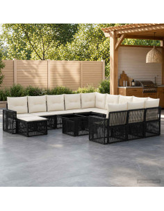 Set Divano da Giardino 13 pz Nero e Bianco Crema polyrattan
