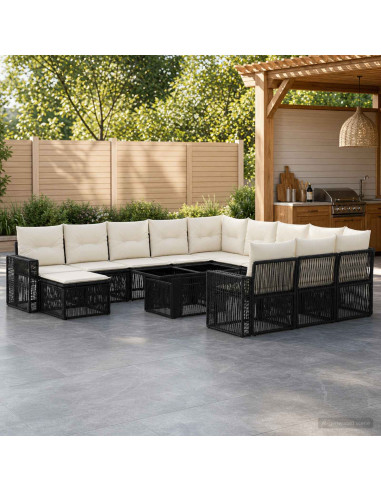 Set Divano da Giardino 13 pz Nero e Bianco Crema polyrattan