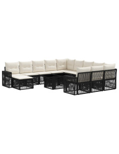 Set Divano da Giardino 13 pz Nero e Bianco Crema polyrattan 2