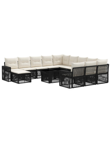 Set Divano da Giardino 13 pz Nero e Bianco Crema polyrattan