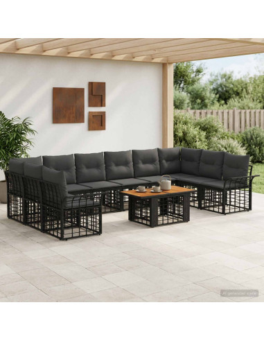 Set Divano da Giardino 11 pz Nero e Grigio scuro polyrattan