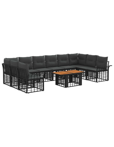 Set Divano da Giardino 11 pz Nero e Grigio scuro polyrattan