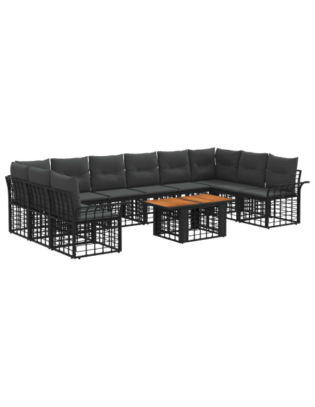 Set Divano da Giardino 11 pz Nero e Grigio scuro polyrattan