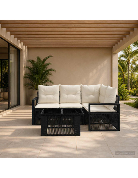 Set Divano da Giardino 5 pz Nero e Bianco Crema polyrattan