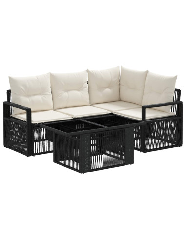 Set Divano da Giardino 5 pz Nero e Bianco Crema polyrattan