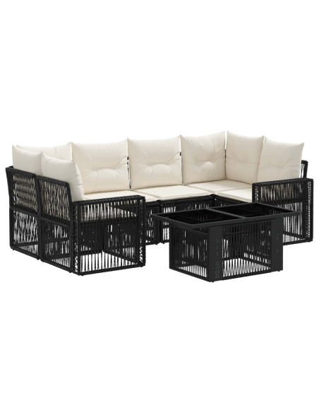 Set Divano da Giardino 7 pz Nero e Bianco Crema polyrattan