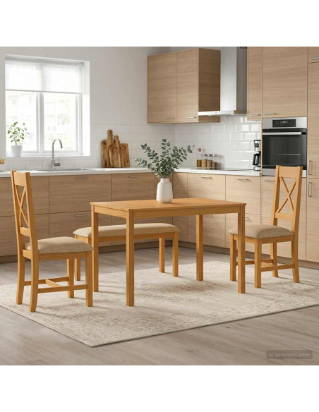 Set da pranzo 4 pz Beige Legno di Quercia Massello