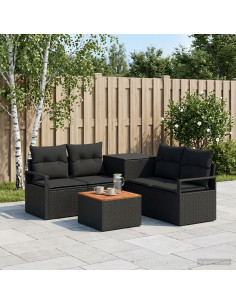 Set di divani 6 pz Nero Rattan sintetico e Acciaio