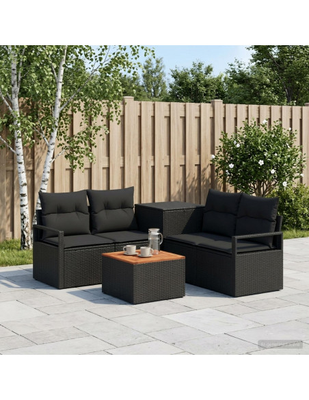 Set di divani 6 pz Nero Rattan sintetico e Acciaio