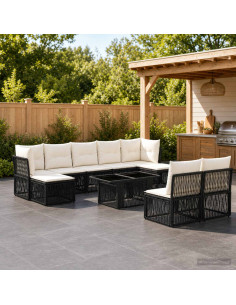 Set Divano da Giardino 10 pz Nero polyrattan