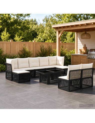 Set Divano da Giardino 10 pz Nero polyrattan