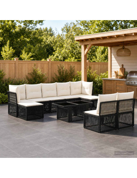 Set Divano da Giardino 10 pz Nero polyrattan