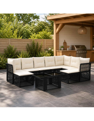 Set Divano da Giardino 10 pz Nero polyrattan