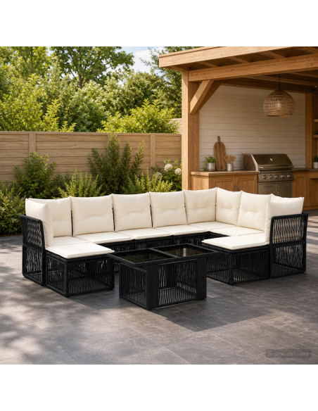 Set Divano da Giardino 10 pz Nero polyrattan