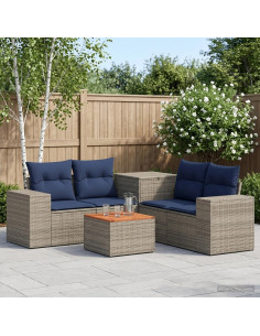 Set di divani 6 pz Grigio e Blu Navy Rattan sintetico e Acciaio