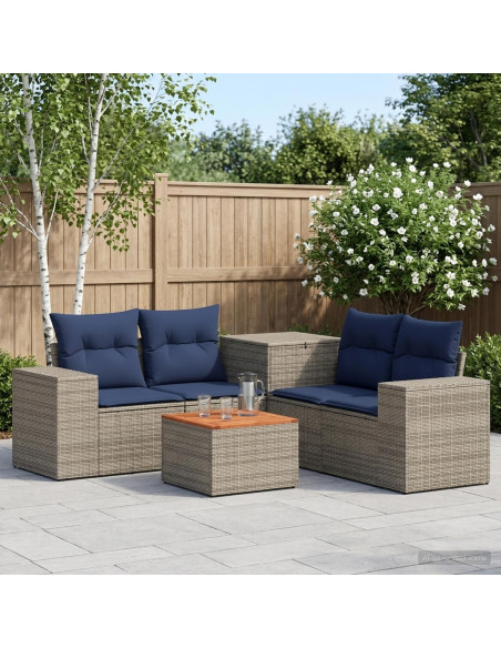 Set di divani 6 pz Grigio e Blu Navy Rattan sintetico e Acciaio