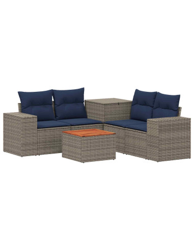 Set di divani 6 pz Grigio e Blu Navy Rattan sintetico e Acciaio