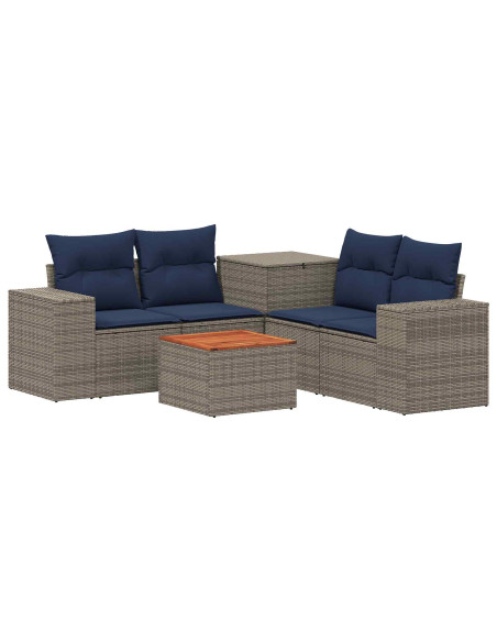 Set di divani 6 pz Grigio e Blu Navy Rattan sintetico e Acciaio