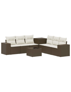 Set di divani 8 pz Marrone e Bianco Crema 2