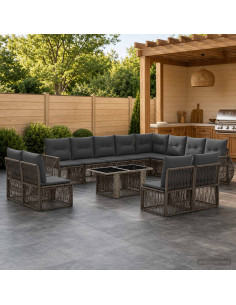 Set Divano da Giardino 13 pz Grigio e Grigio Scuro polyrattan