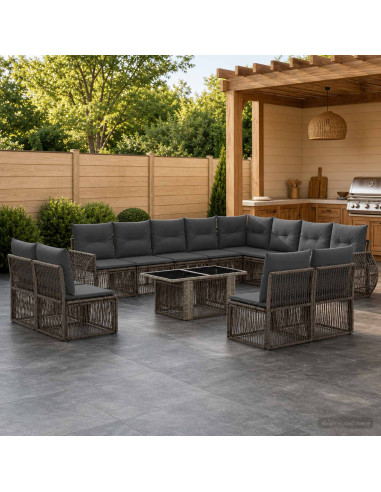 Set Divano da Giardino 13 pz Grigio e Grigio Scuro polyrattan