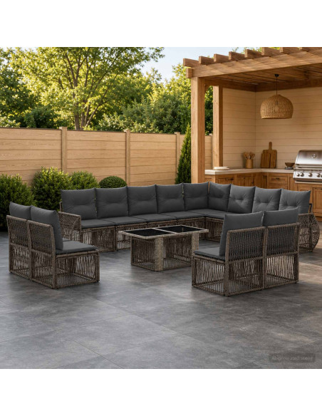 Set Divano da Giardino 13 pz Grigio e Grigio Scuro polyrattan