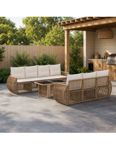 Set Divano da Giardino 8 pz Beige e Bianco Crema polyrattan