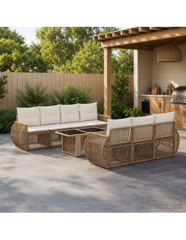 Set Divano da Giardino 8 pz Beige e Bianco Crema polyrattan