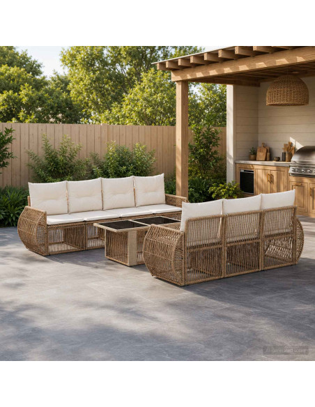 Set Divano da Giardino 8 pz Beige e Bianco Crema polyrattan