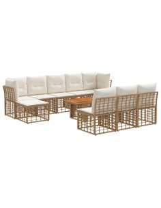 Set Divano da Giardino 11 pz Naturale e Bianco Crema polyrattan 2