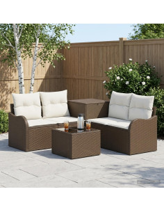 Set di divani 6 pz Marrone e Bianco Crema