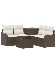 Set di divani 6 pz Marrone e Bianco Crema 2