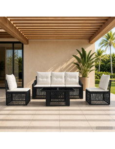 Set Divano da Giardino 6 pz Nero e Bianco Crema polyrattan
