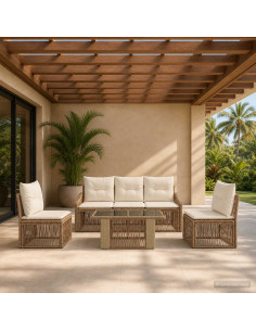 Set Divano da Giardino 6 pz Beige e Bianco Crema polyrattan