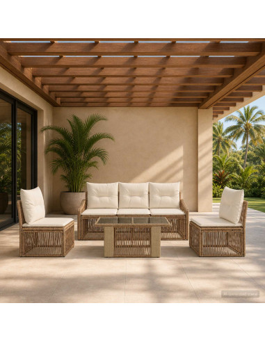 Set Divano da Giardino 6 pz Beige e Bianco Crema polyrattan