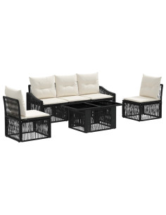 Set Divano da Giardino 6 pz Nero e Bianco Crema polyrattan 2